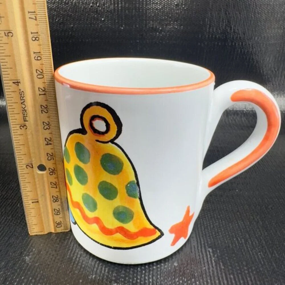 CIAO Italya by Bellini Hand Painted Coffee Mug Cup Yellow Bell Candy‎ Cane Mug